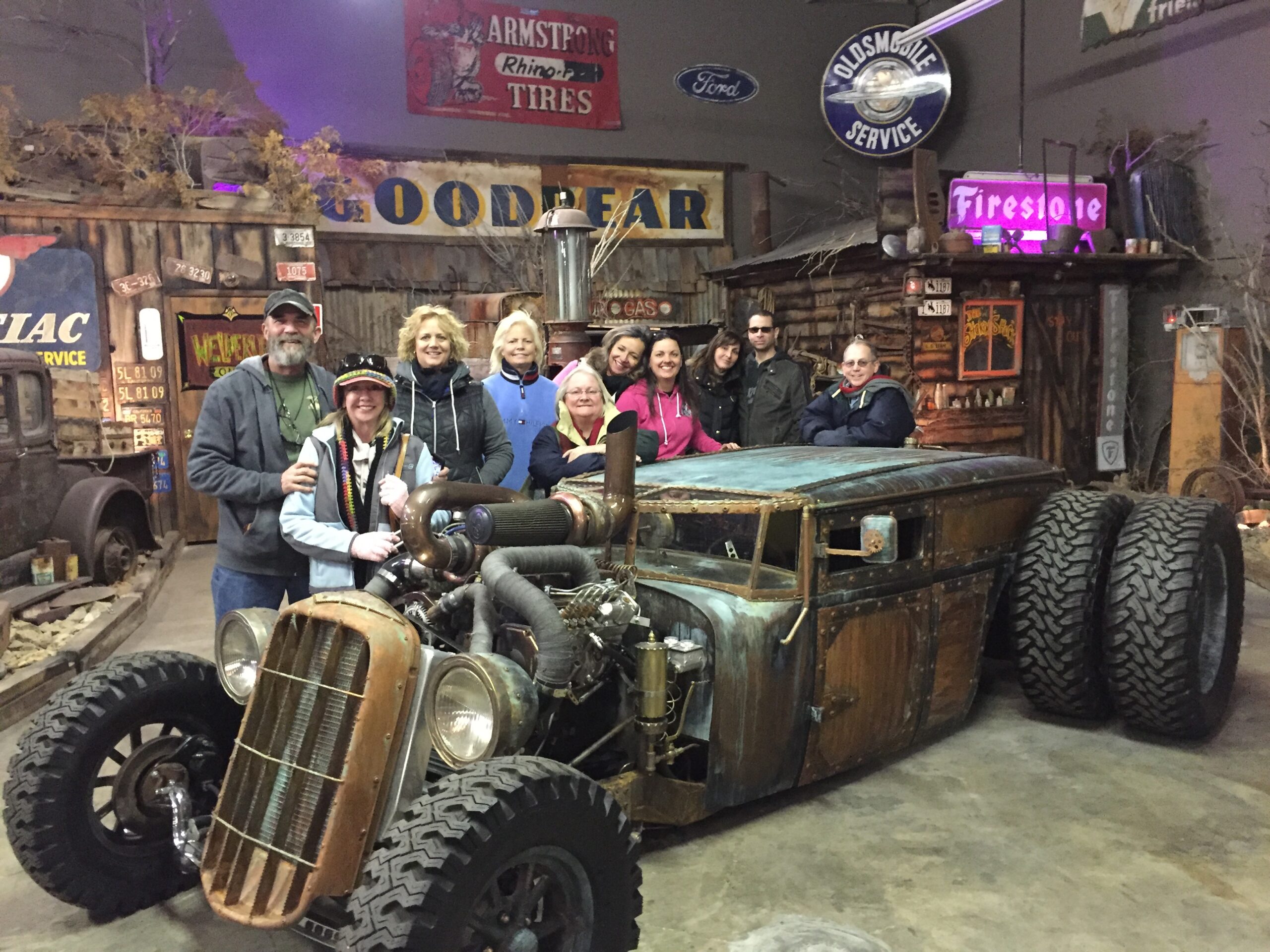 Guests driving pink Hog Cars on the Las Vegas Strip food tour